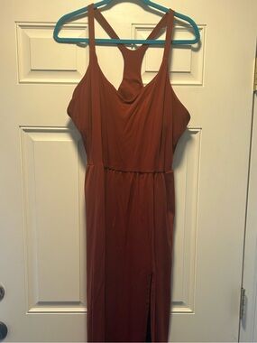Copper colored athletic dress.
